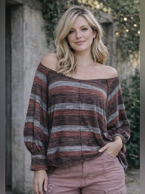 Free People Vintage Y2K Striped Balloon Sleeve Sweater XS Fits S M